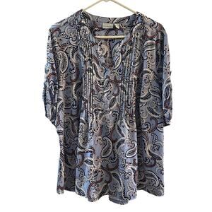 Kim Roger's Women's‎ Curvy Blouse Paisley Whimsical Blues Size 3x